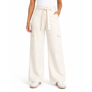 Madewell Tie Waist Cargo Pants Womens Waist 35 Cream Wide Leg Coastal Resort